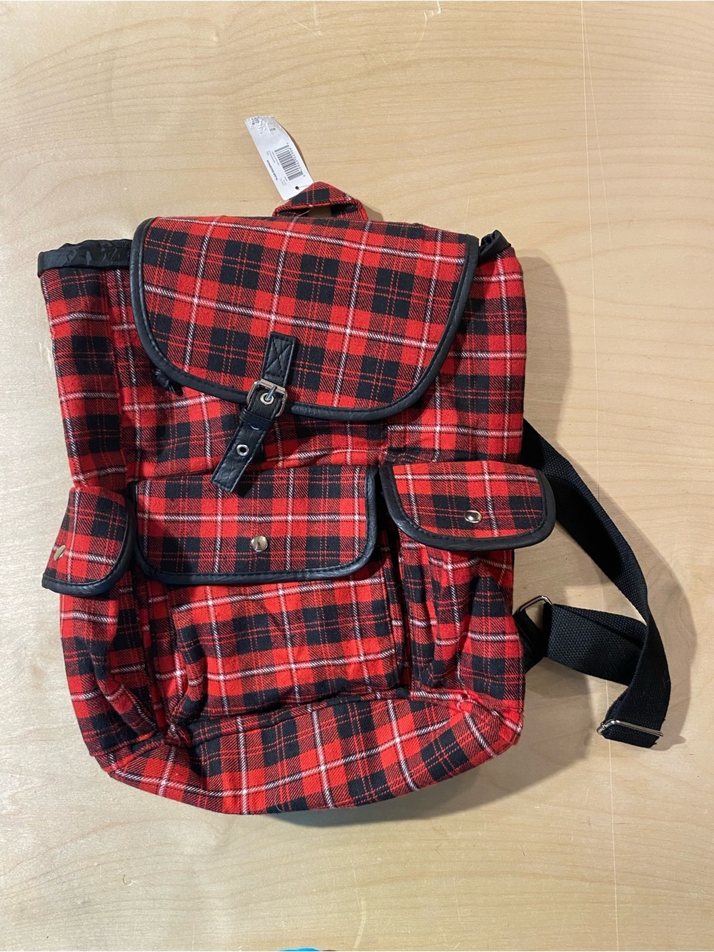 NOBO Red Plaid Backpack - Classic Tartan Shoulder Bag (SZ)